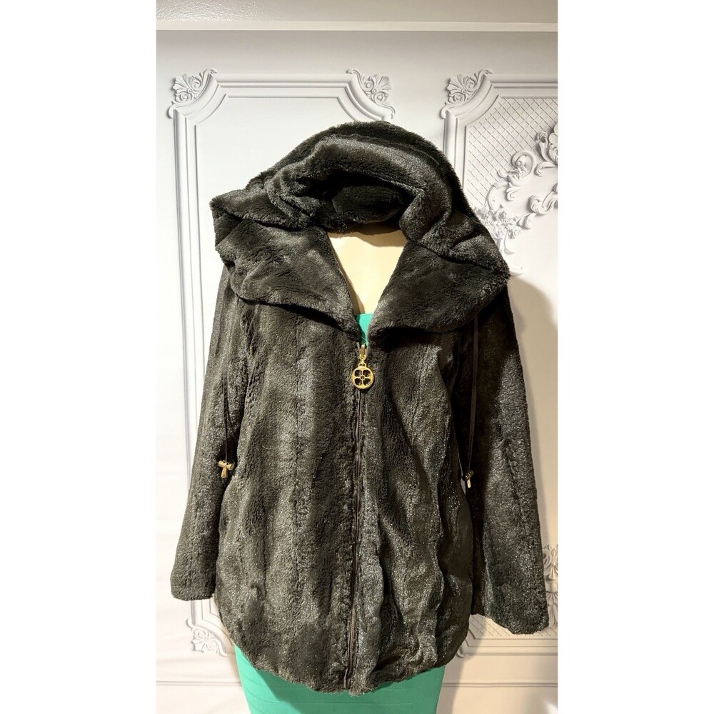 IMAN Luxury Style Hooded Reversible Faux Fur Jacket Size S